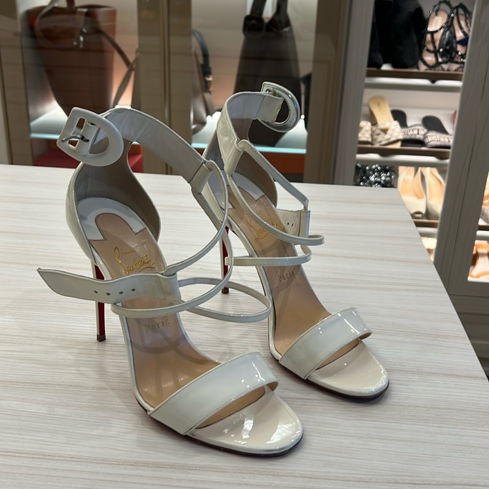 Christian Louboutin white patent leather choca sandals